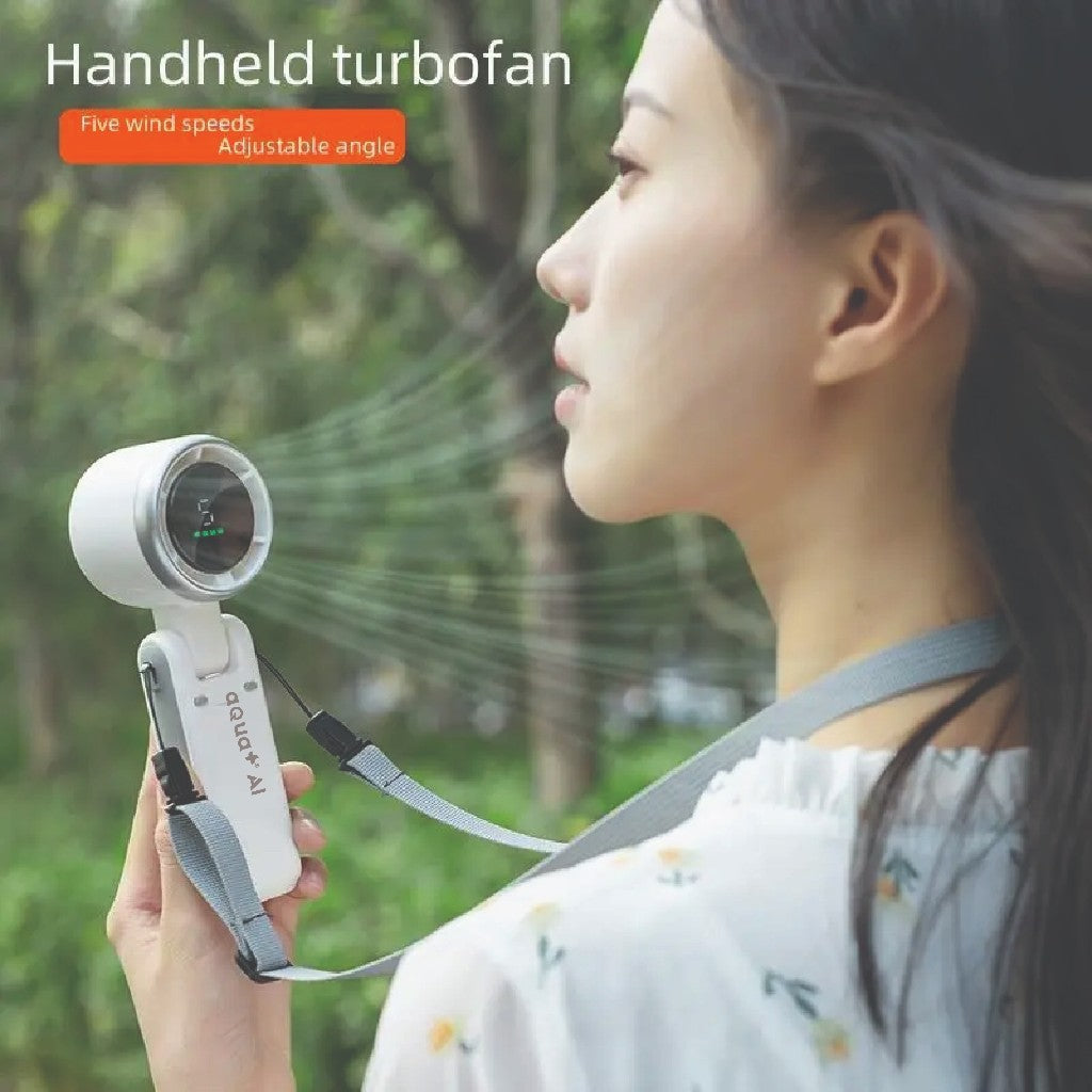 Aqua+ AI Fan Handheld Turbo Fan Wearable Personal Desk Fan Small Mini Fan With Smart Digital Display