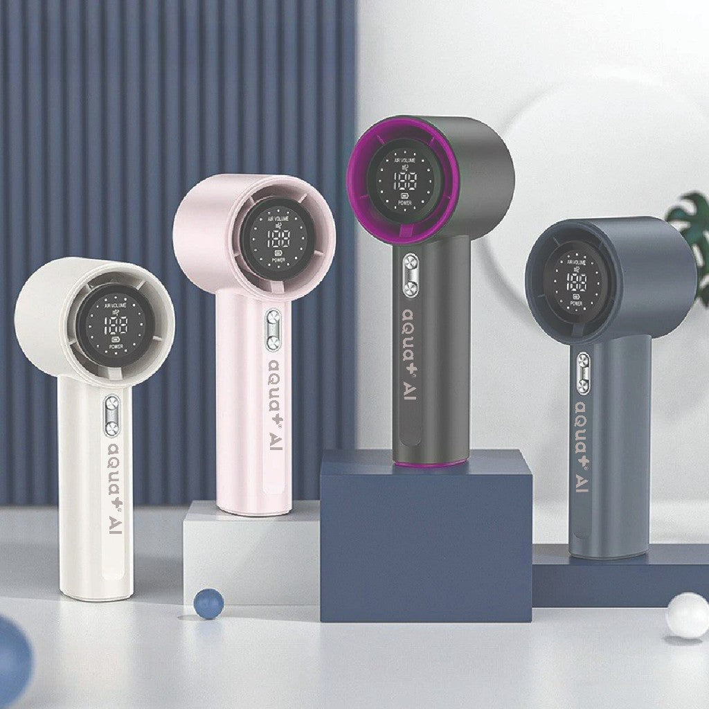 Aqua+ AI Fan Handheld Small Fan Usb Charging 100 Levels Digital Display Rechargeable  High-speed