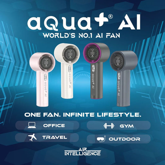 Aqua+ AI Fan Handheld Small Fan Usb Charging 100 Levels Digital Display Rechargeable  High-speed