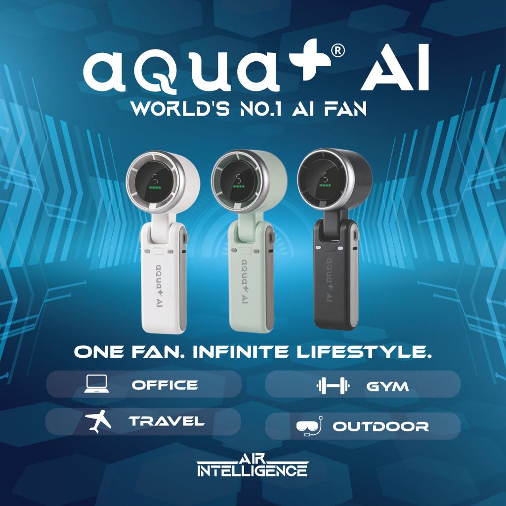 Aqua+ AI Fan Handheld Turbo Fan Wearable Personal Desk Fan Small Mini Fan With Smart Digital Display